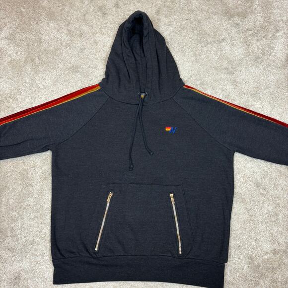 Aviator Nation Velvet 5 Stripe Hoodie Pullover Women's M Retro Loungewear - Picture 2 of 9